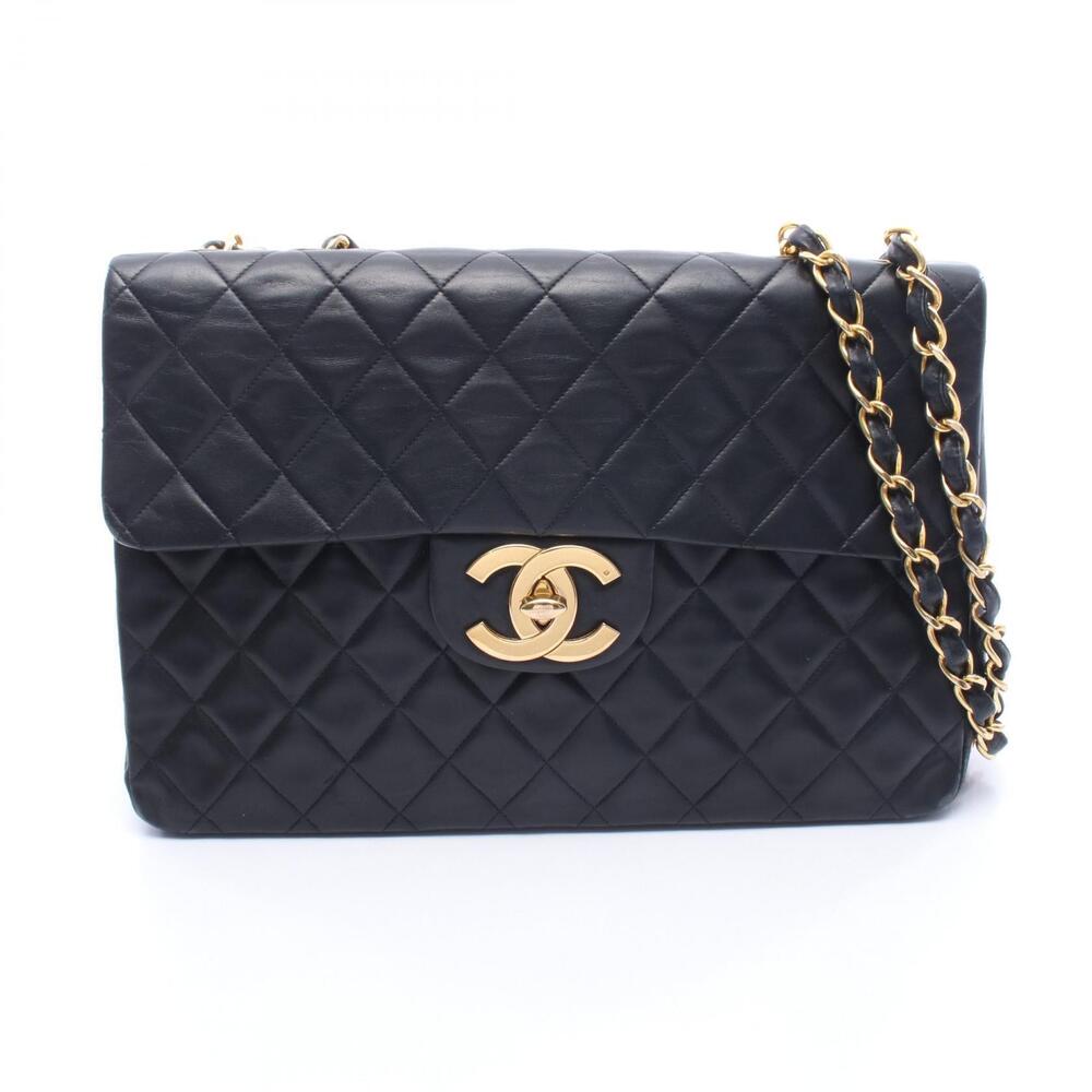 Chanel Matelasse Single Flap Shoulder Bag Lambskin Sheepskin Black